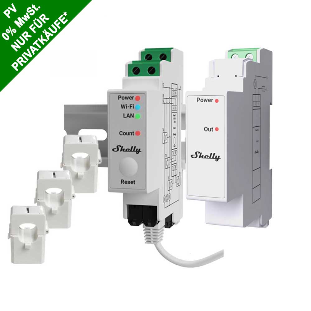 Shelly Pro 3EM 3-Phasen-Stromverbrauchsmessgerät 120A WiFi LAN DIN opt. Addon PV