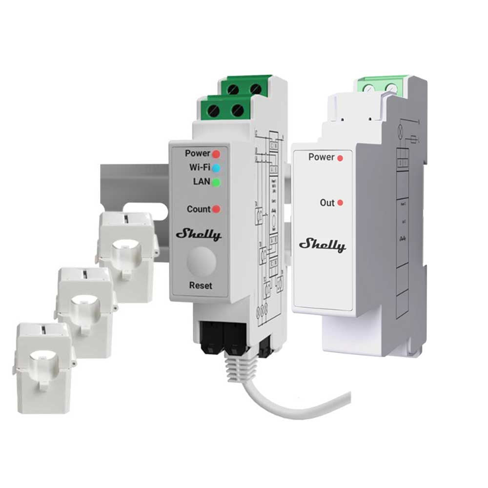 Shelly Pro 3EM WiFi Relais WiFi Stromzähler 3x 120A + 3 Klemmen opt. Addon