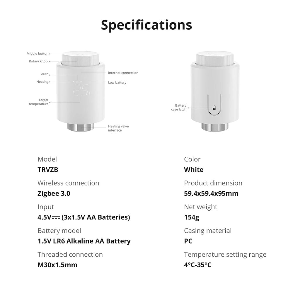 1-8x Sonoff TRVZB Zigbee 3.0 Smart Heizkörperthermostat Regler Radiator Valve