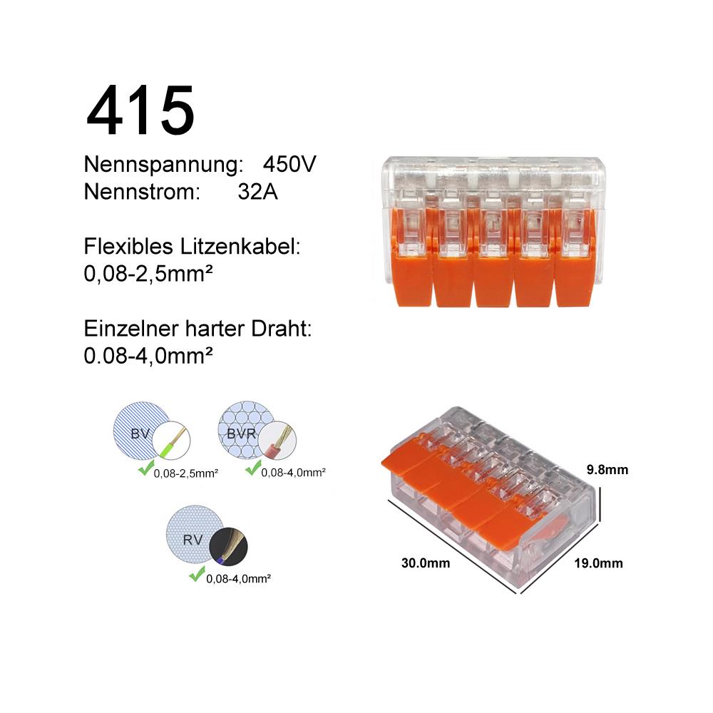 Lever Clamp Connecting Clamp Cable Orange 415 5 Ladder 10-100 Pieces