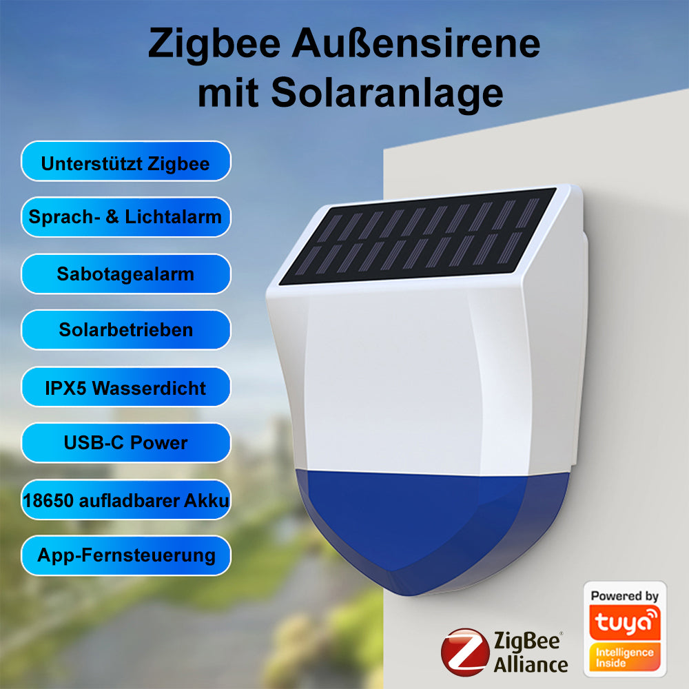 NEO NAS-AB06B ZigBee 3.0 Outdoor Solar Smart Alarm Sirene TUYA IPX5 95dB