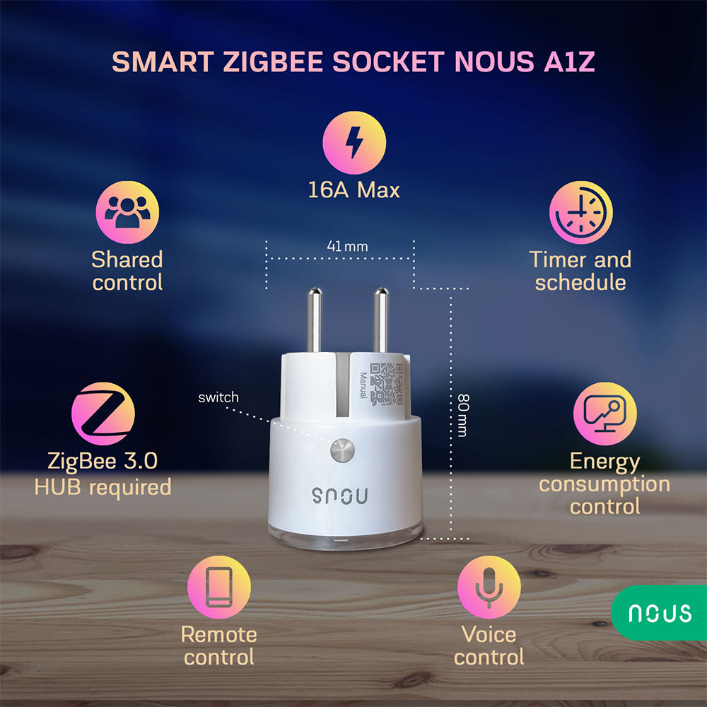 Nous A1Z 16A 3680W Verbrauchsmessung ZigBee 3.0 Smart Socket - Alexa - Google