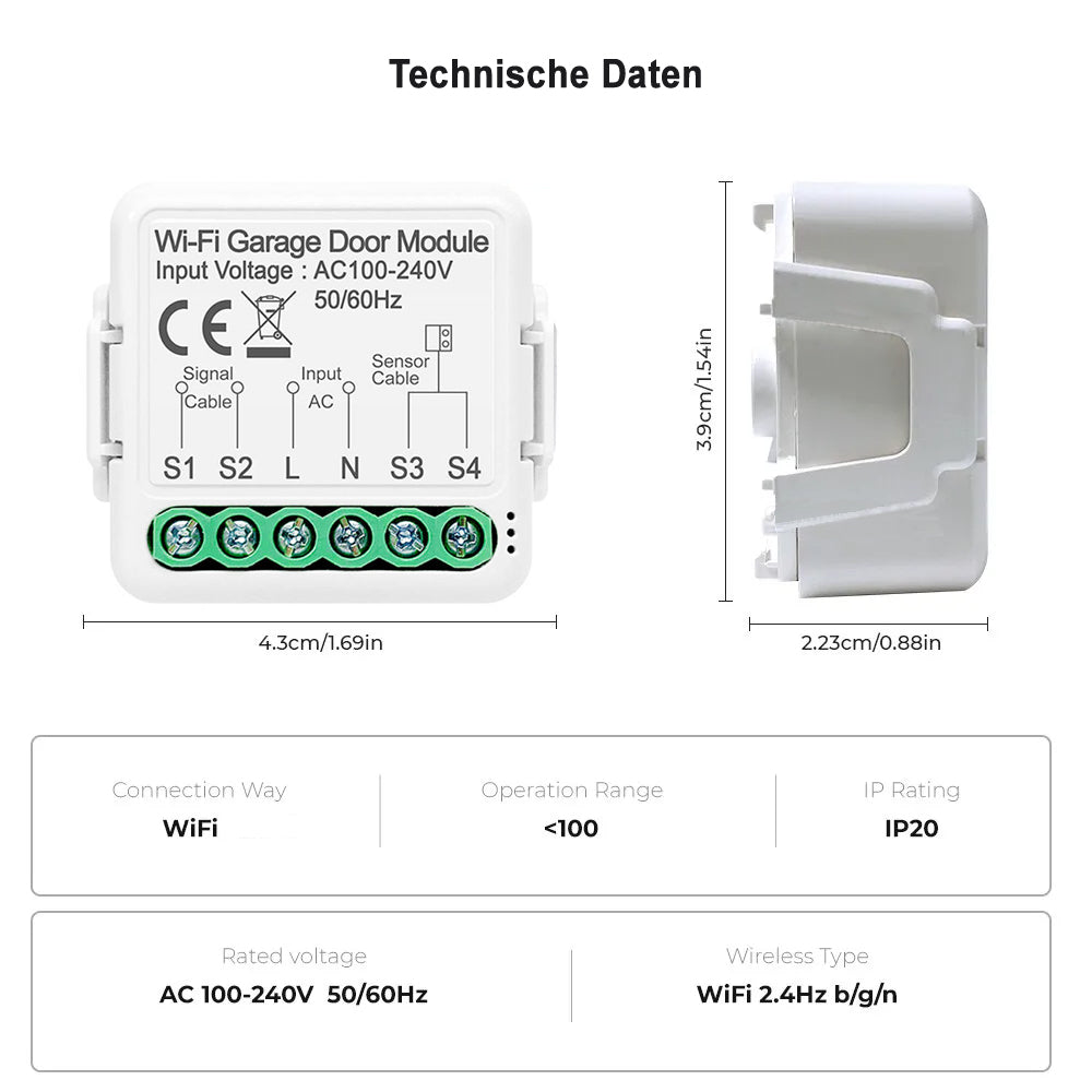 Avatto Tuya GDS01 WiFi Smart Garagentoröffner Türöffner Kontakt mit Sensor Alexa