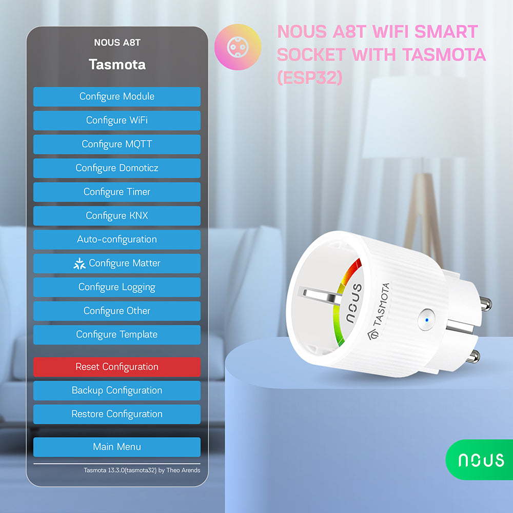 4X Nous A8T 10A WiFi Matter Smart Socket Electricity meter Tasmota - opt. calibrated