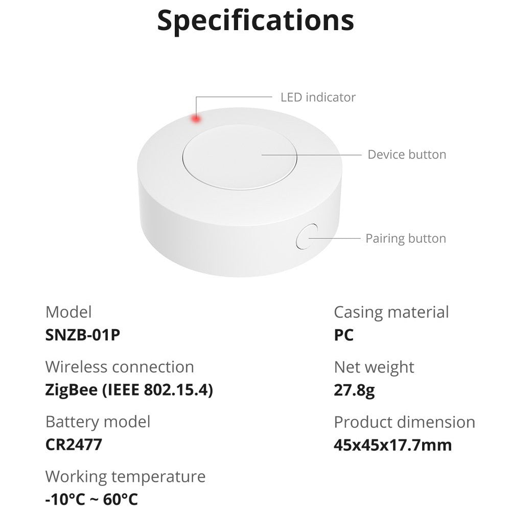 Sonoff SNZB-01P ZigBee 3.0 Smart Wireless Switch Button Schalter Taster Remote