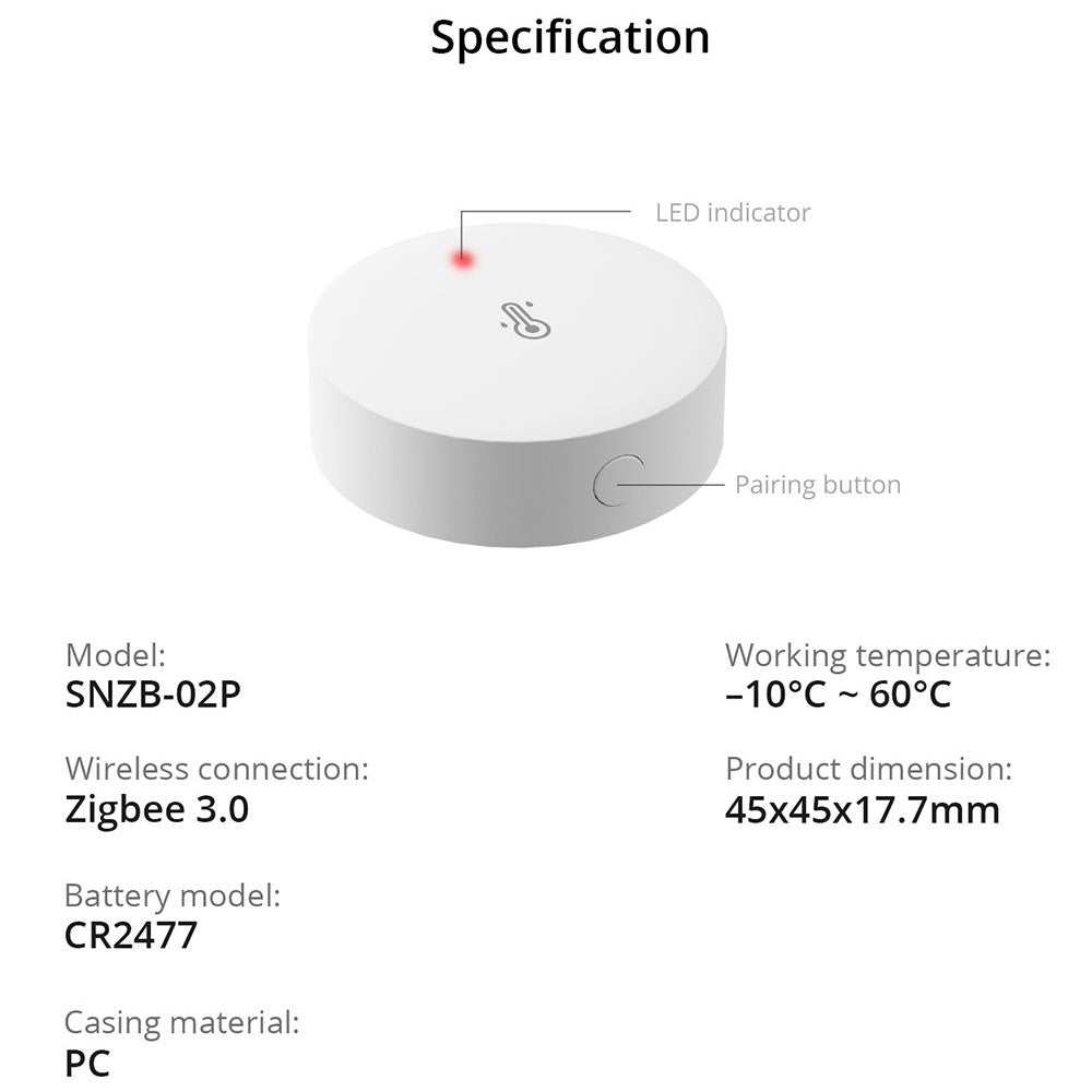 Sonoff SNZB-02P ZigBee 3.0 Smart Temperature Humidity Temperature Humidity Sensor
