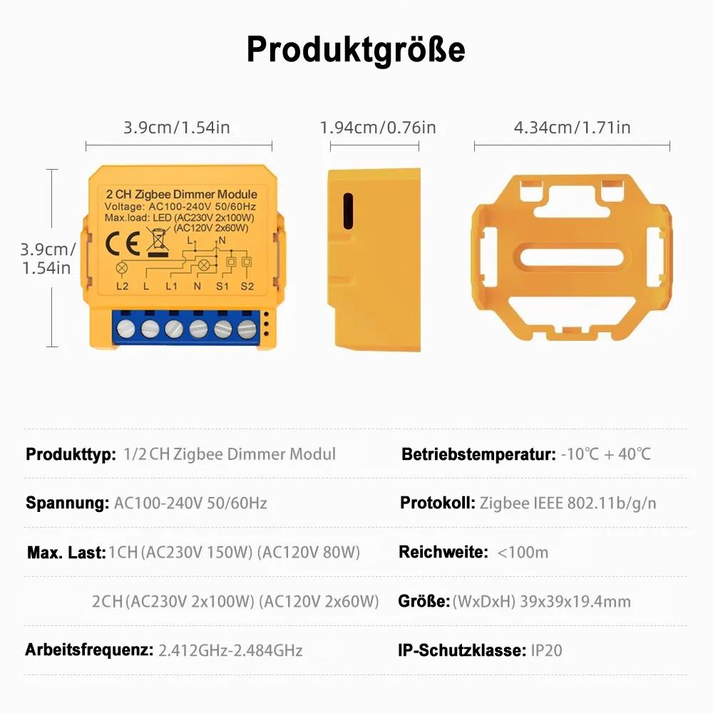 Avatto ZDMS16-2 ZigBee 3.0 2 Kanal 2CH Smart Lichtschalter Dimmer Modul TUYA