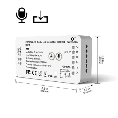 Gledopto GL-C-010WL-D 5V-24V Smart WiFi WLED LED Stripe Controller +MIC +UART