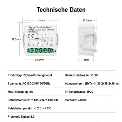 1-8X Avatto N-ZCSM01-1 ZigBee 3.0 Vorhangschalter Rollladen Curtain Module TUYA