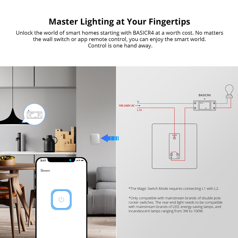 SONOFF BASICR4 10A 2400W ESP32 WiFi Smart Switch - Magic Switch Mode Tasmota 14