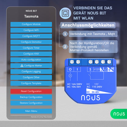 NOUS B1T WiFi Smart Switch 1 Kanal 1 Channel AC - 12V DC no PM ESP32 Tasmota