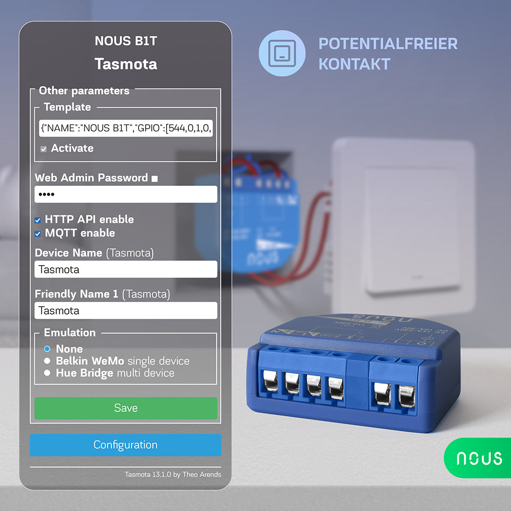 NOUS B1T WiFi Smart Switch 1 Kanal 1 Channel AC - 12V DC no PM ESP32 Tasmota