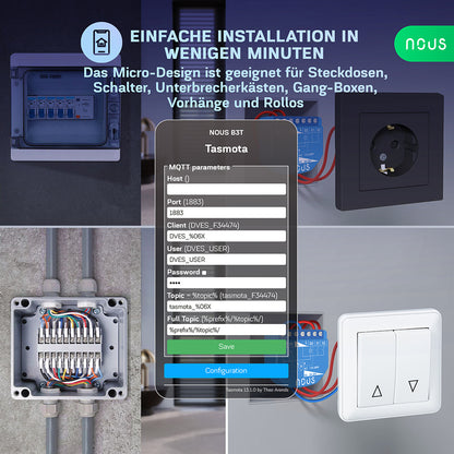 NOUS B3T WiFi Smart Switch 2 Kanal ESP32 Power Metering Tasmota opt. calibrated