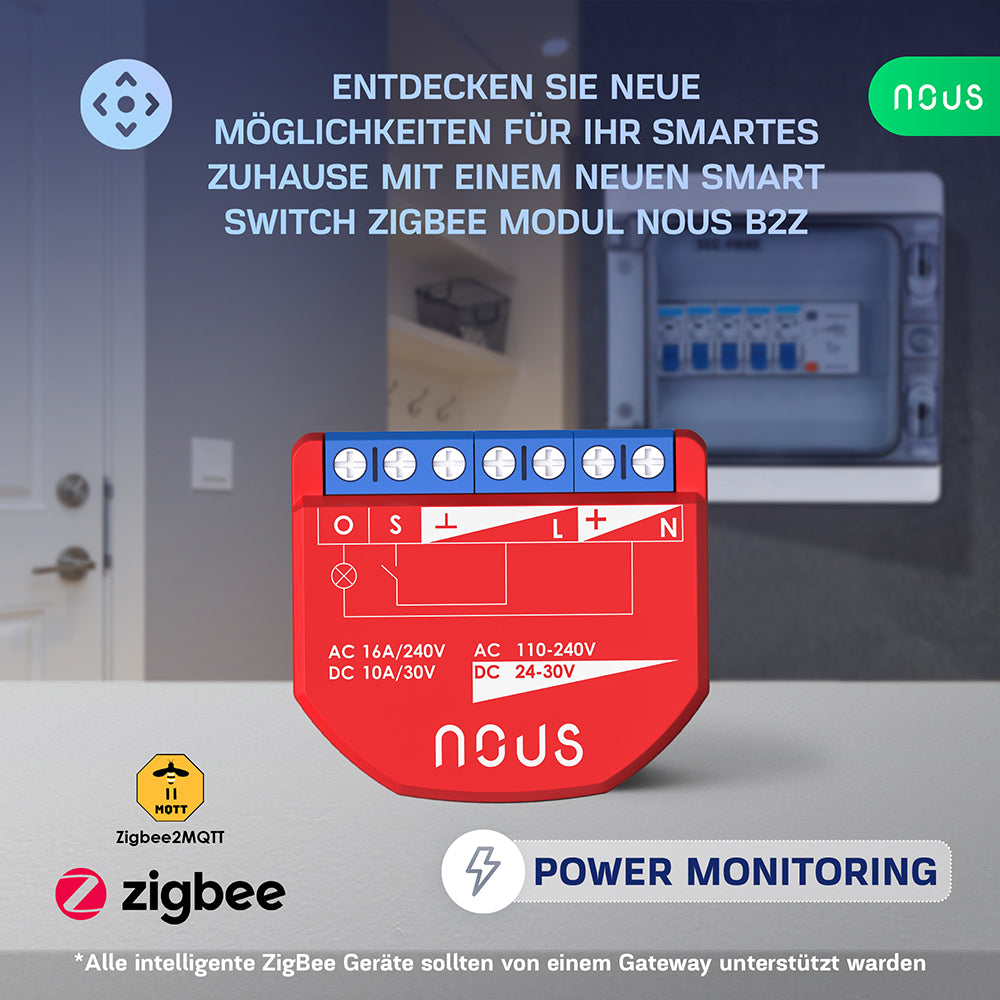 NOUS B2Z Zigbee 3.0 Smart Switch 1 Kanal 1 Channel AC - DC - Power Metering