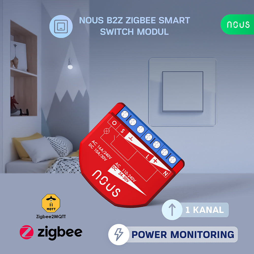 NOUS B2Z Zigbee 3.0 Smart Switch 1 Channel 1 Channel AC - DC - Power Metering