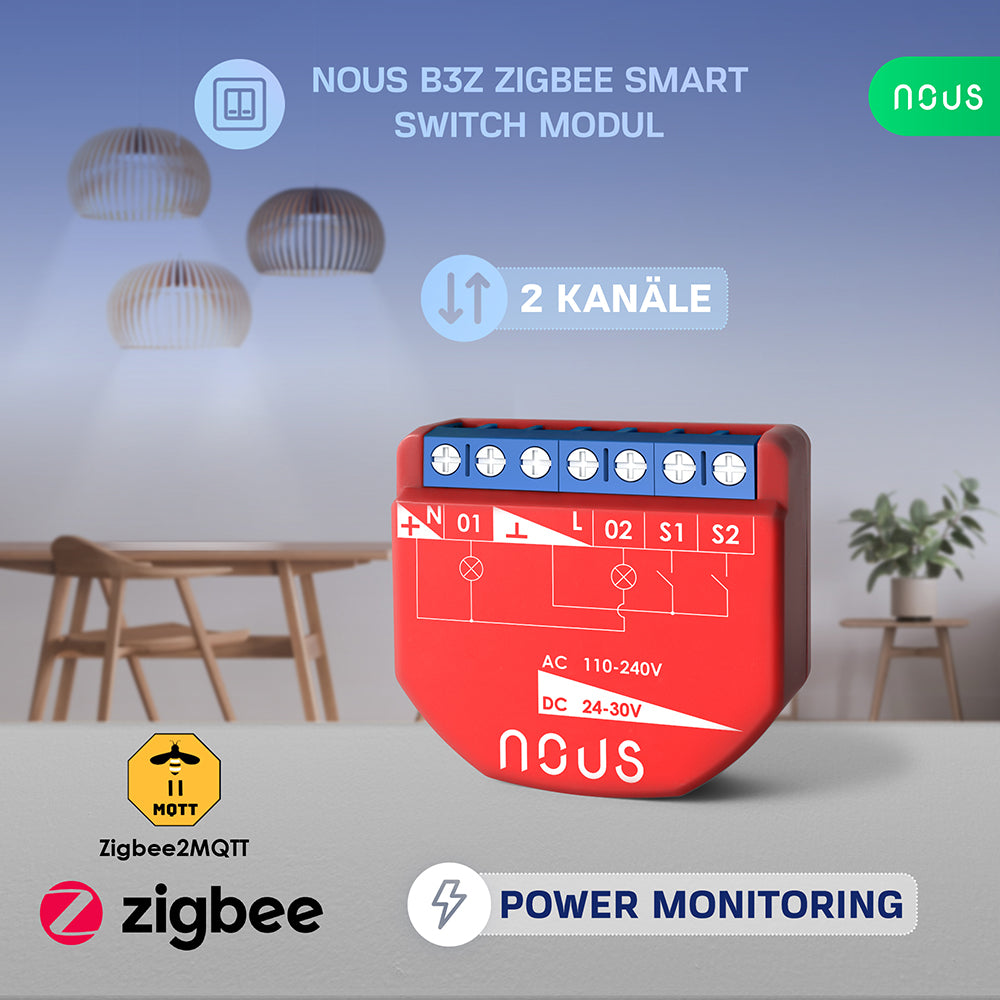 NOUS B3Z Zigbee 3.0 Smart Switch 2 Kanal 2 Channel AC - DC - Power Metering