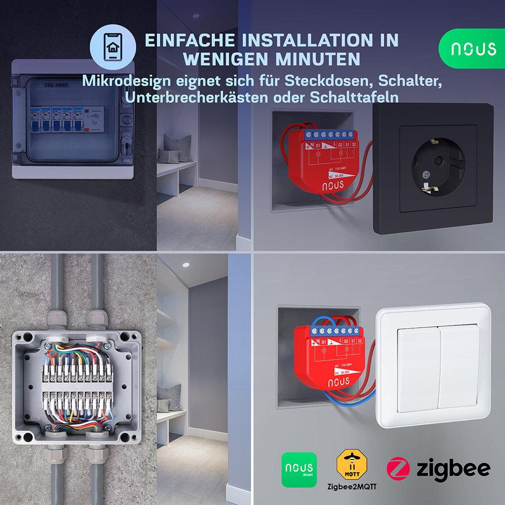 NOUS B3Z Zigbee 3.0 Smart Switch 2 Channel AC - DC - Power Metering