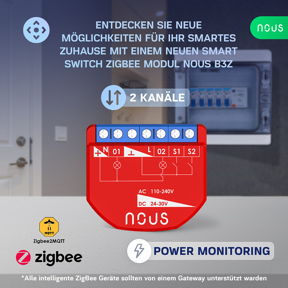 NOUS B3Z Zigbee 3.0 Smart Switch 2 Kanal 2 Channel AC - DC - Power Metering