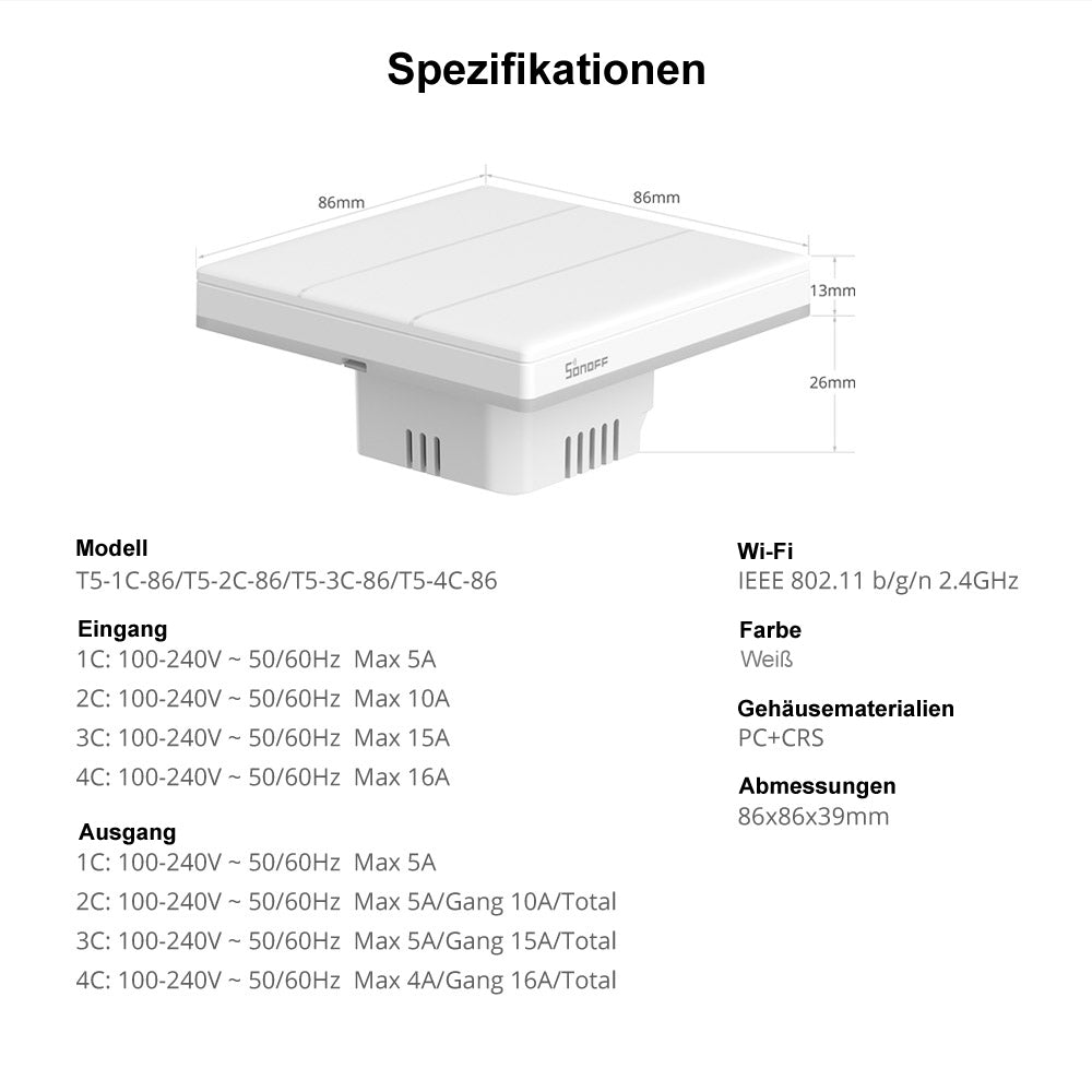 Sonoff TX Ultimate T5 EU 4C 4-Kanal Smart WiFi Wand Touch Schalter Tasmota 14