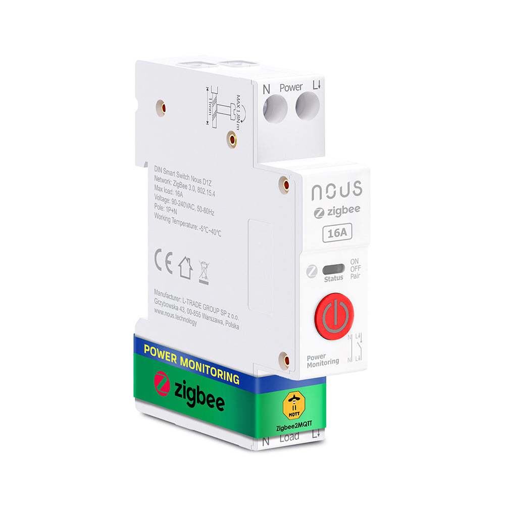 Nous D1Z Zigbee DIN Smart Switch 16A Verbrauchsmessung 1 Kanal ZHA ZIGBEE2MQTT