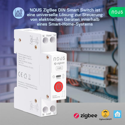 Nous D1Z Zigbee DIN Smart Switch 16A Verbrauchsmessung 1 Kanal ZHA ZIGBEE2MQTT