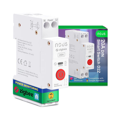 Nous D2Z Zigbee DIN Smart Switch 20A Verbrauchsmessung 1 Kanal ZHA ZIGBEE2MQTT