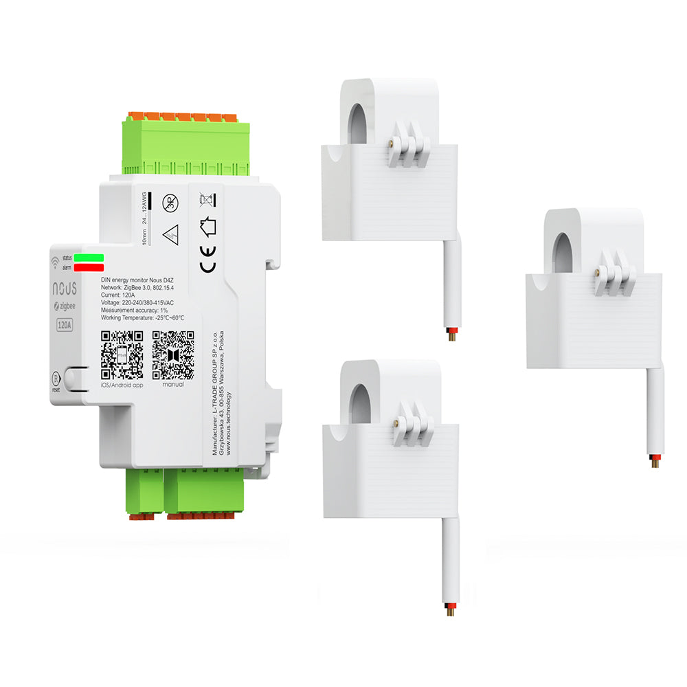 Nous D4Z Zigbee Smart DIN 120A 3 Phase Energy Monitor Bidirectional Zigbee2MQTT