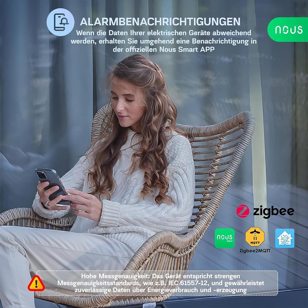 Nous D4Z Zigbee Smart DIN 120A 3 Phase Energy Monitor Bidirectional Zigbee2MQTT