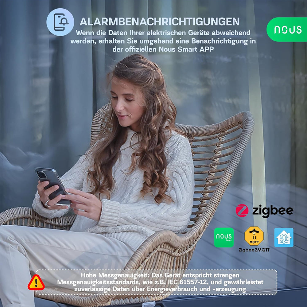 Nous D4Z Zigbee Smart DIN 120A 3 Phase Energy Monitor Bidirectional Zigbee2MQTT