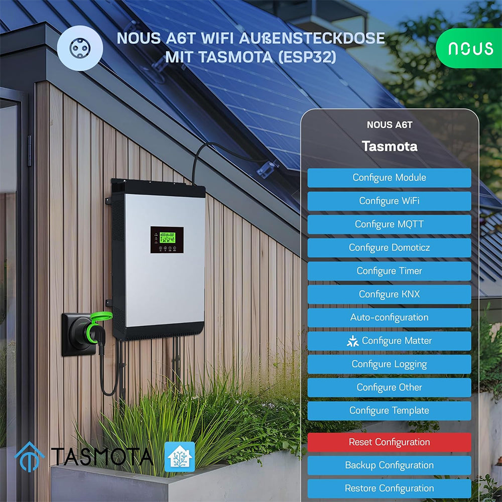 Nous A6T WiFi IP44 Outdoor Smart Socket 16A Energymetering Tasmota preinstalled