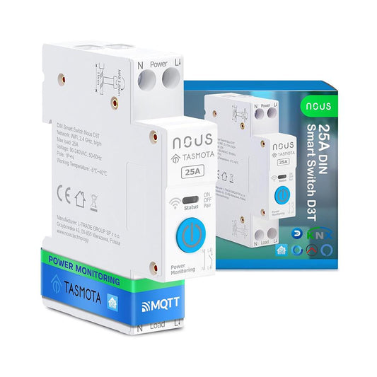 Nous D3T 25A WiFi DIN Smart Switch Consumption Metering ESP32 Matter MQTT Tasmota