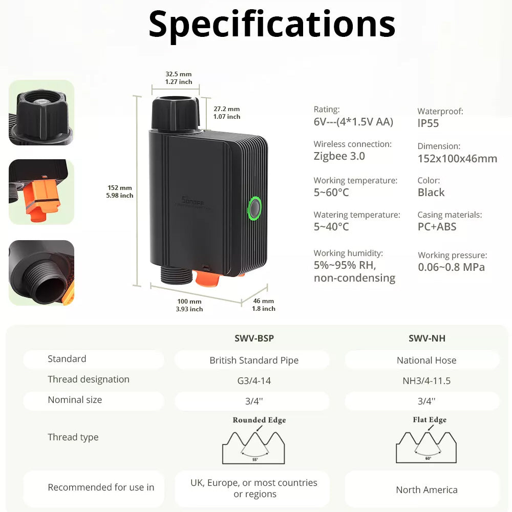 Sonoff SWV-BSP Zigbee Smart Irrigation System Water Valve ZHA Zigbee2MQTT