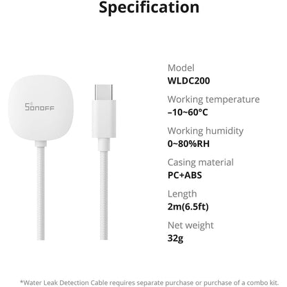 Sonoff WLDC200 Water Leak Detection Cable Addon for SNZB-05P 2m