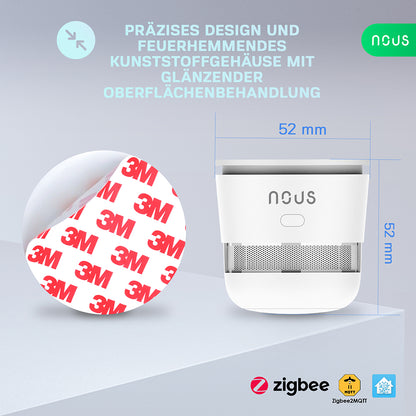 NOUS E8 Zigbee 3.0 Smart Rauchmelder Smoke Sensor Fotoelektrisch 85dB 2MQTT ZHA