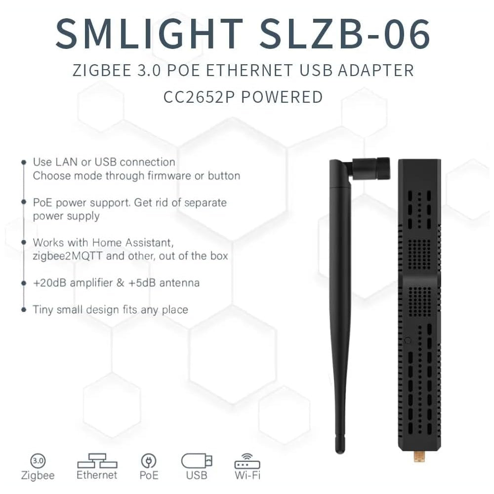 SMLIGHT SLZB-06U Zigbee LAN PoE USB Wi-Fi Adapter Zigbee2MQTT ZHA Thread CC2652P