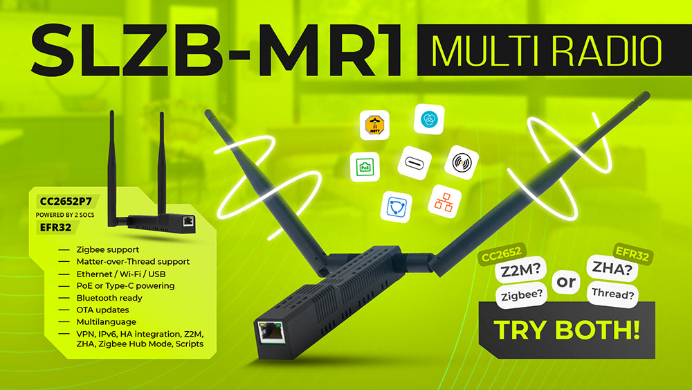 SMLIGHT SLZB-MR1 Zigbee Thread Multiradio CC2652P7 EFR32MG21 LAN PoE USB Wi-Fi