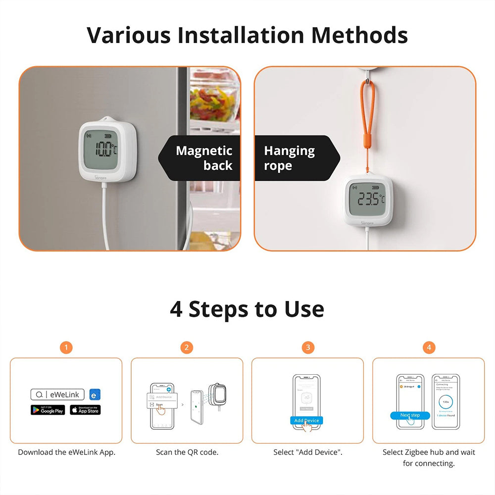 Sonoff SNZB-02LD ZIGBEE 3.0 IP65 LCD Display Thermometer with External Temperature Probe