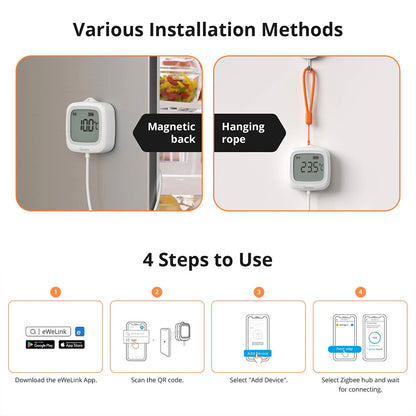 Sonoff SNZB-02LD ZIGBEE 3.0 IP65 LCD Display Thermometer mit Temperaturfühler
