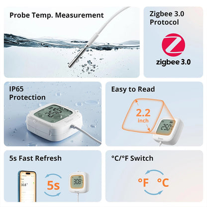 Sonoff SNZB-02LD ZIGBEE 3.0 IP65 LCD Display Thermometer mit Temperaturfühler