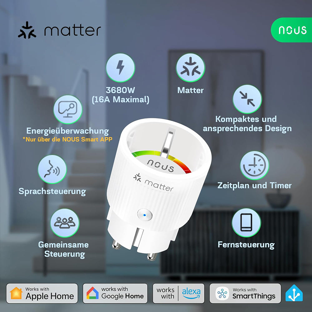 4X Nous A8M 16A 3840W Energy Monitoring Matter Smart Socket