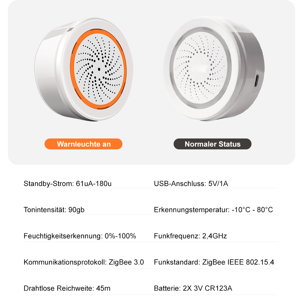 MOES ZSS-LA-SLA-U ZigBee 3.0 Smart Alarm Sirene 90 dB, TUYA, ZIGBEE2MQTT, ZHA