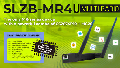 SMLIGHT SLZB-MR4U Zigbee Thread Multiradio CC2652P10 EFR32MG26 LAN PoE USB Wi-Fi