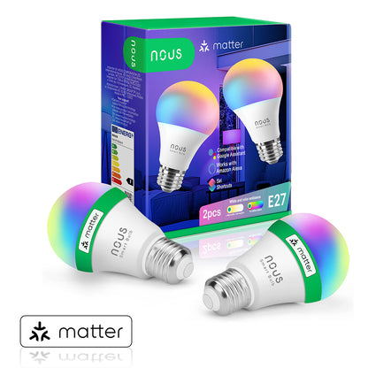 2X NOUS P3 Smart LED WiFi Matter Bulb Lamp RGB 9 Watt E27 Socket A60 2700-6500K