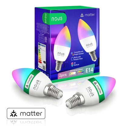 2X NOUS P4 Smart LED WiFi Matter Bulb Lamp RGB 4,5 Watt E14 Socket 2700-6500K