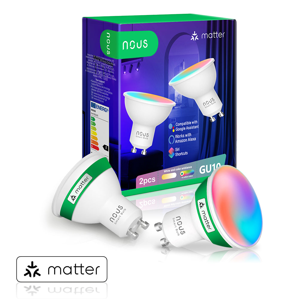 2X NOUS P8 Smart LED WiFi Matter Bulb Lamp RGB 4,5 Watt GU10 Socket 2700-6500K