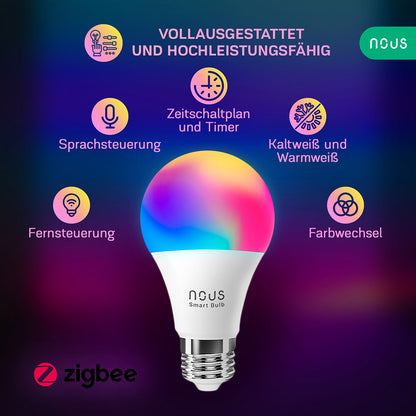 NOUS P3Z Smart LED ZigBee 3.0 Bulb Lampe RGB 9 Watt E27 Sockel A60 2700-6500K