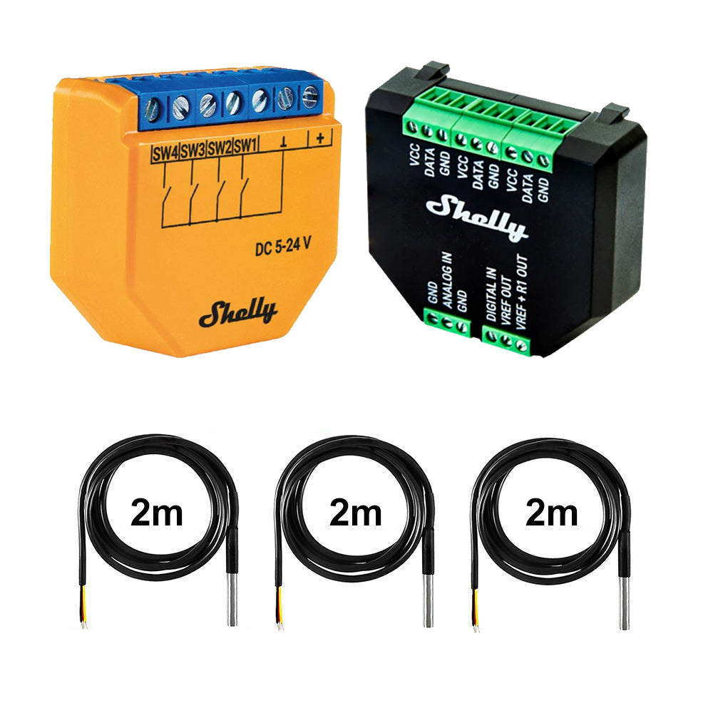 Shelly Plus i4DC 4 Kanal Smart Steuergerät opt. Plus Addon & DS18B20 Temp Sensor