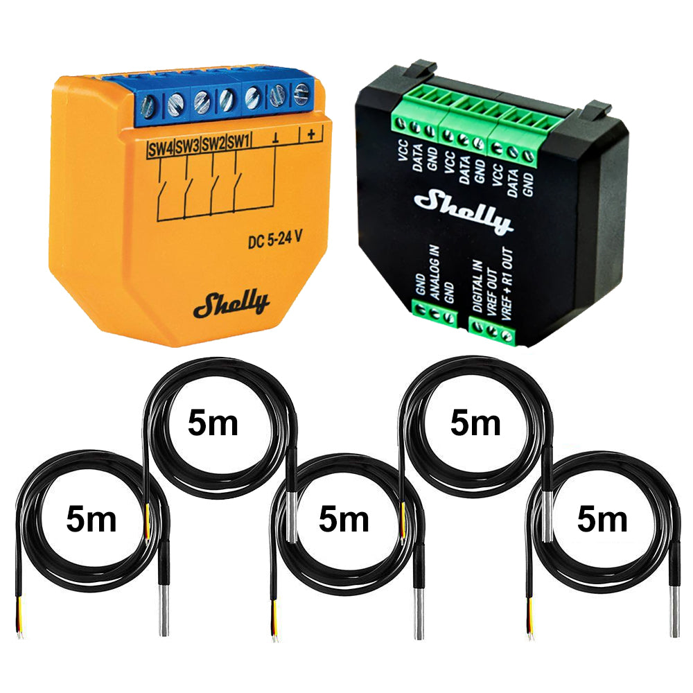 Shelly Plus i4DC 4 Kanal Smart Steuergerät opt. Plus Addon & DS18B20 Temp Sensor