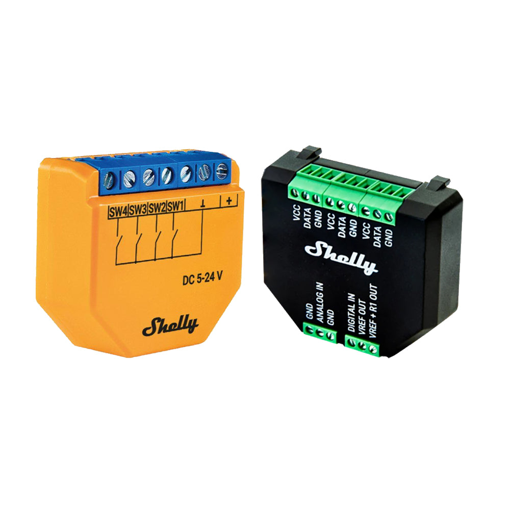 Shelly Plus i4 DC + Plus Addon + DS18B20 Temp Sensor 4 Channel WiFi Controller