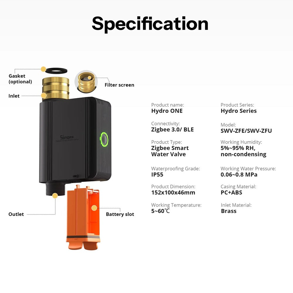 SONOFF SWV-ZFE Zigbee Smart Irrigation System Water Valve ZHA Zigbee2MQTT